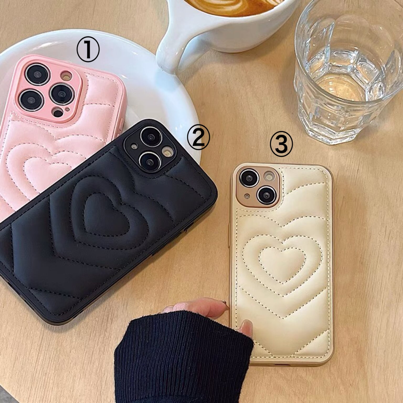 iPhoneケース iPhone15 iPhone14 ハート キルティング シンプル