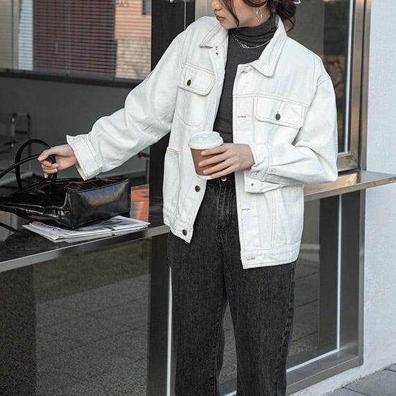White denim jacket 1187｜レディース デニムジャケット（白ホワイト 