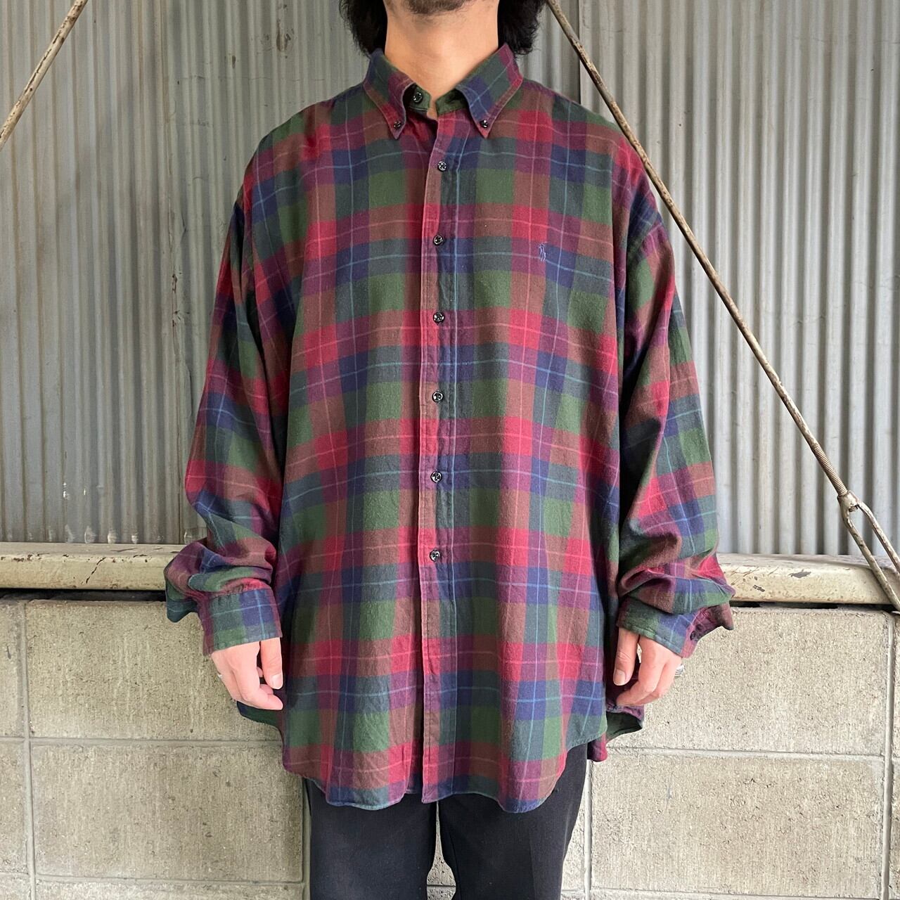 ラルフローレン　BLAKE　チェックシャツ　　レッド　グリーン　XL