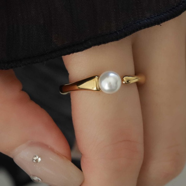 316L open pearl ring  #r90