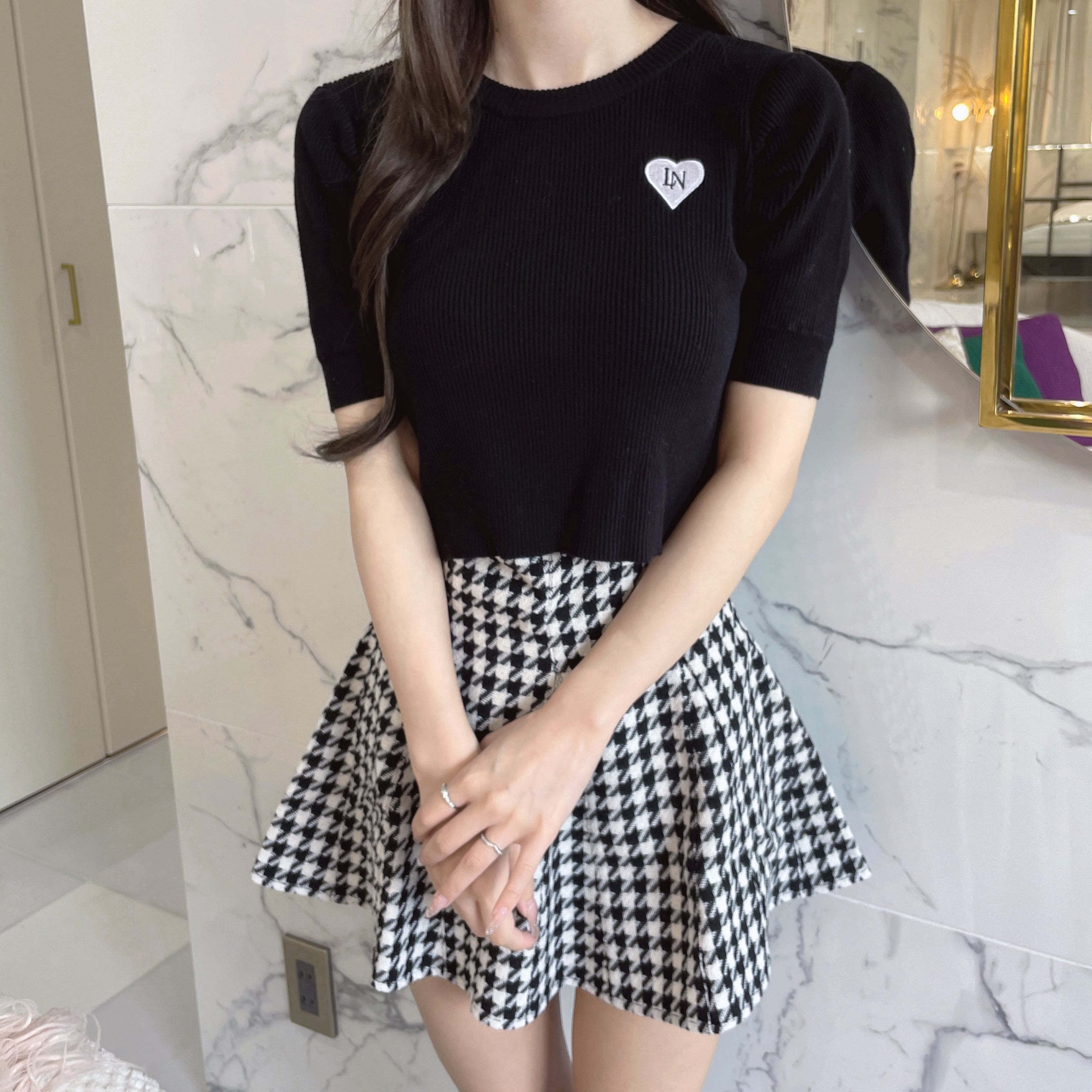 Lumignon original ♥ houndstooth high waist skirt【ブラック】 | selectshop  Lumignon powered by BASE