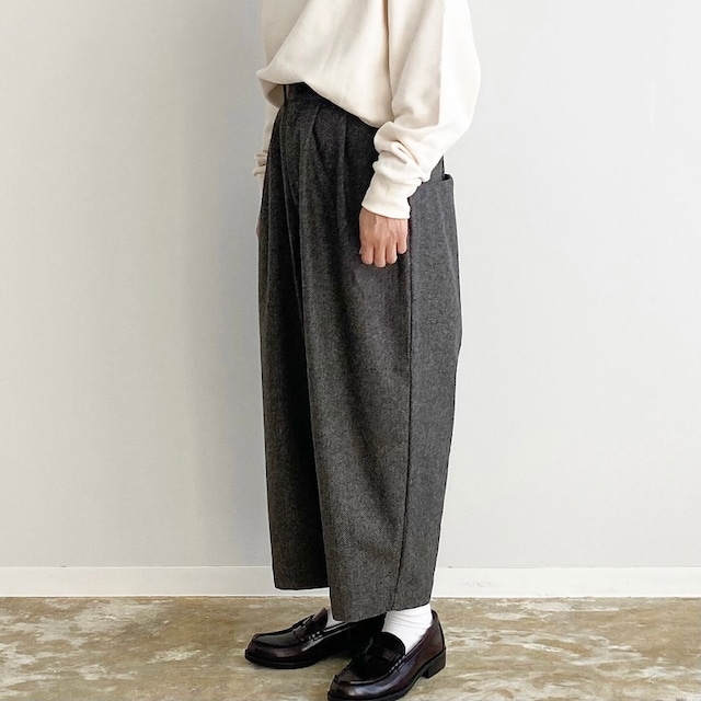 【HARVESTY】 WOOL TWEED WIDE EGG PANTS (CAMEL , CHARCOALS) ハーベスティ ウールツイード ワイドエッグパンツ