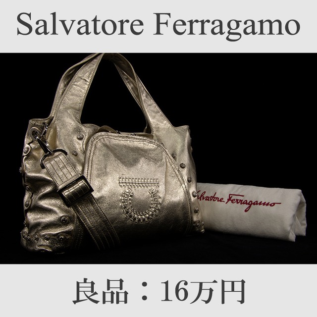 【全額返金保証・送料無料・良品】Ferragamo・フェラガモ・2WAYショルダーバッグ(人気・綺麗・斜め掛け・金色・ゴールド・バック・A682)