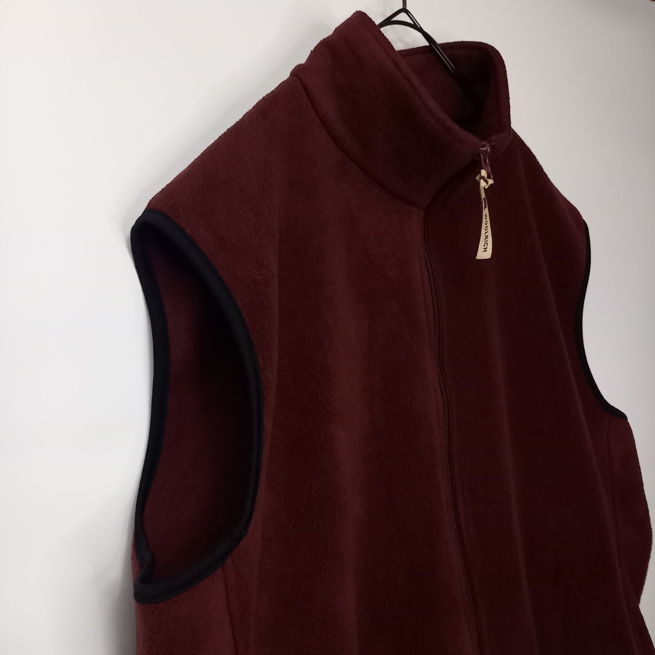 ウールリッチ　スタンドカラー　フリースベスト　無地　ビッグサイズ　ポケット　レッドブラウン　XL