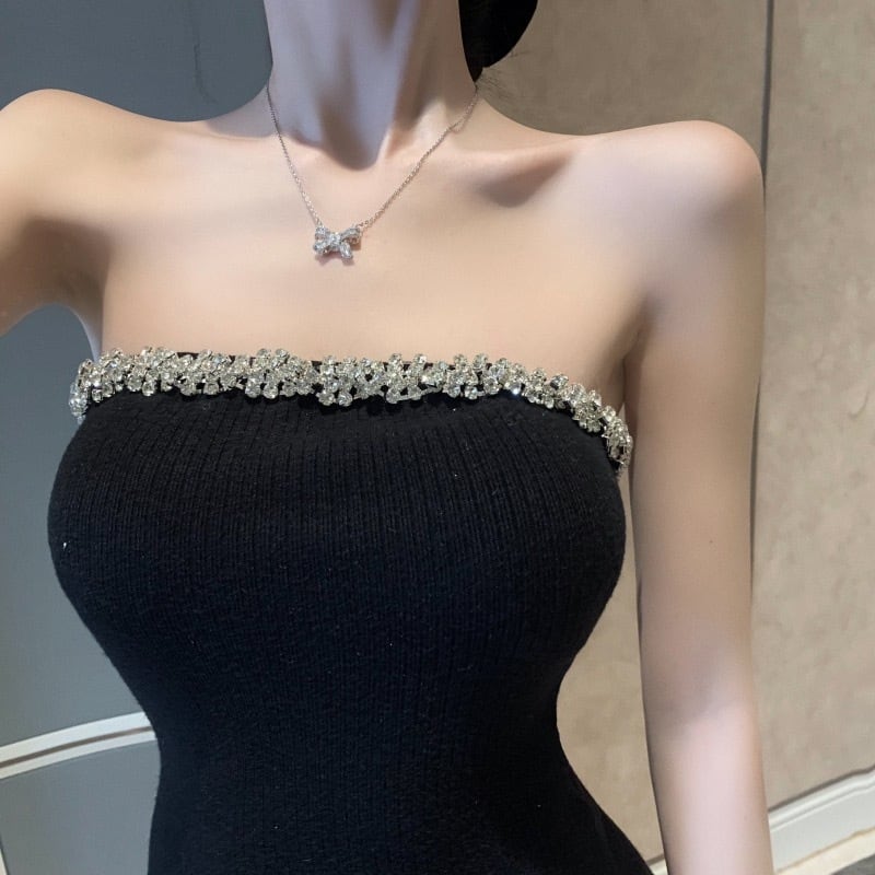 韓国デザイン グラデーション チューブトップイブニングドレス パーティードレス イブニングドレス ショート丈 ドレス