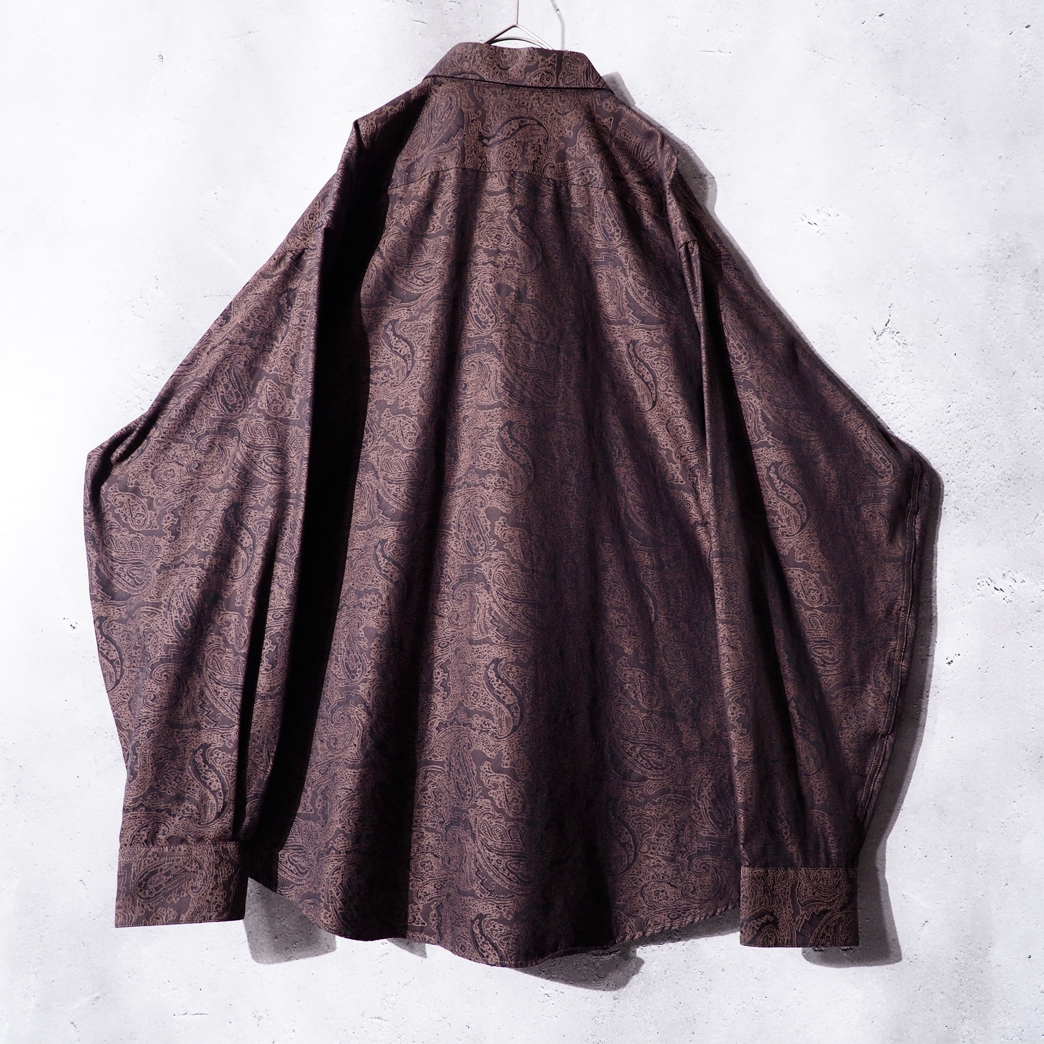 Finest paisley pattern embroidery Dark brown color loose shirt