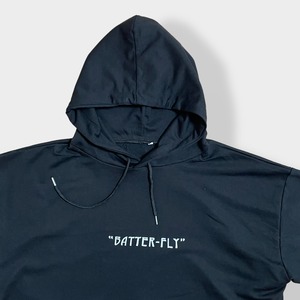 【USA古着】 BUTTERFLY バタフライ 蝶々 バックプリント ロゴ 薄手 パーカー プルオーバー スウェット フーディー hoodie XXL 黒 春物  us古着