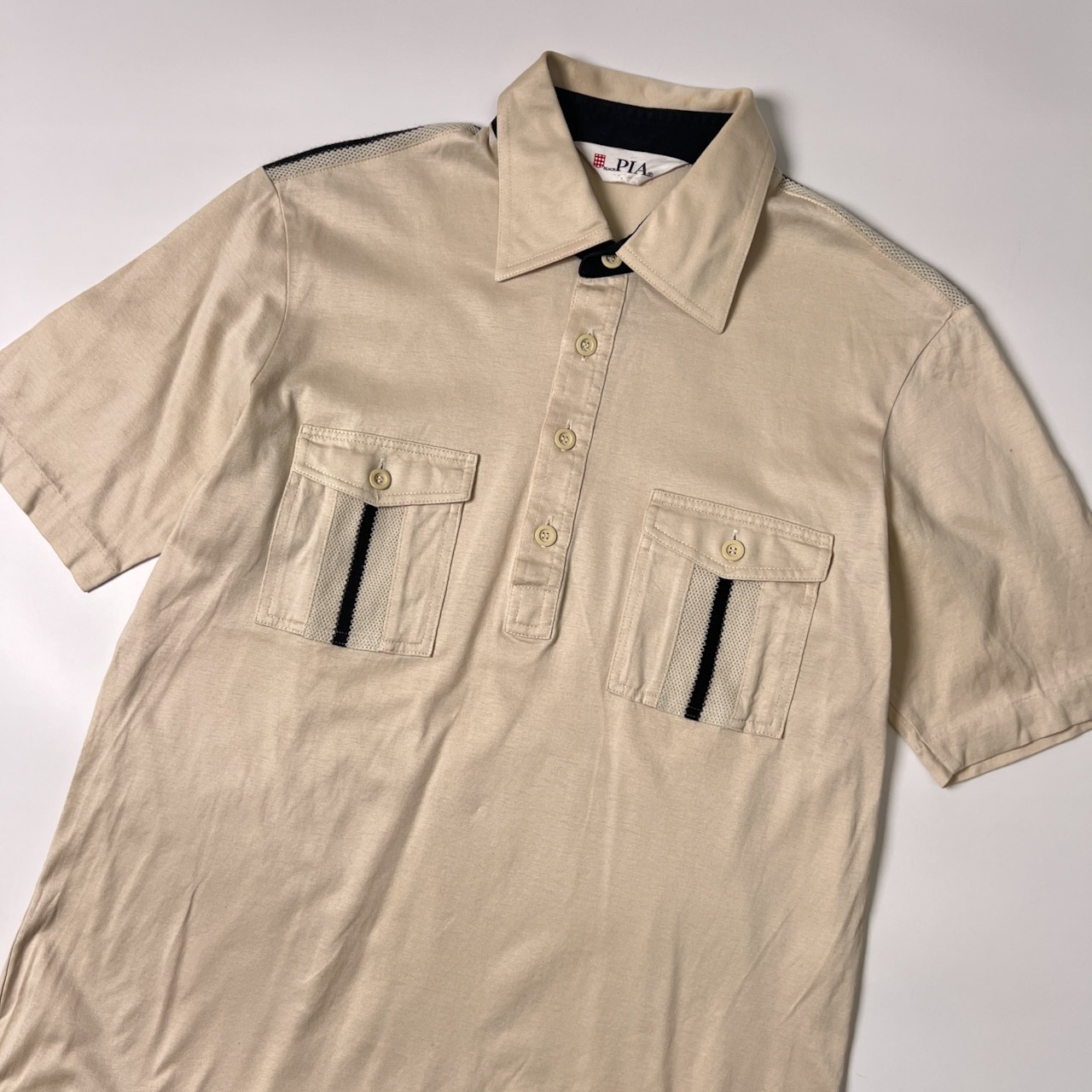 BLACK PIA ブラックピア コットン 半袖ポロシャツ L/ベージュ/ビンテージ