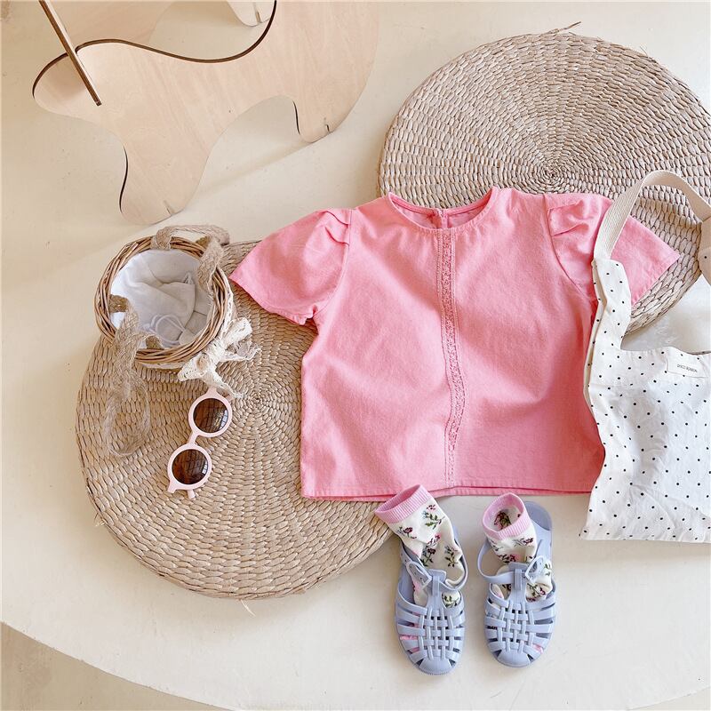 【即納】ライン刺繍のパフスリーブブラウス|海外子供服|韓国子供服