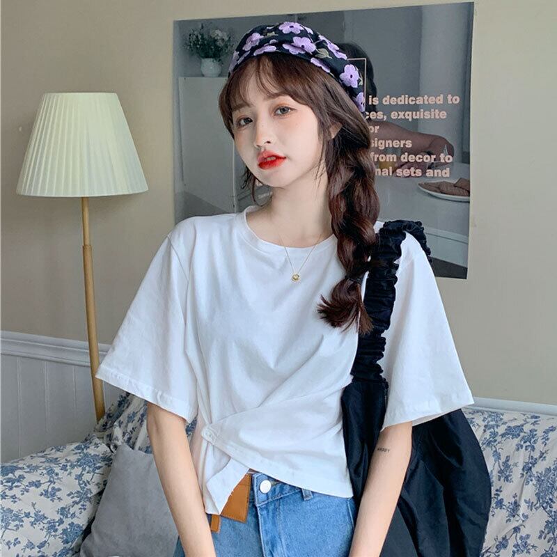 スタイルブラウス ソリッド カラーショートホワイトTシャツ サマー 夏物 ソリッドカラー 萌量不足42401464411