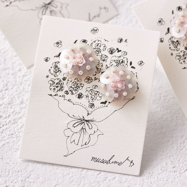 Bouquet piressed earring ( clear green × pale pink )