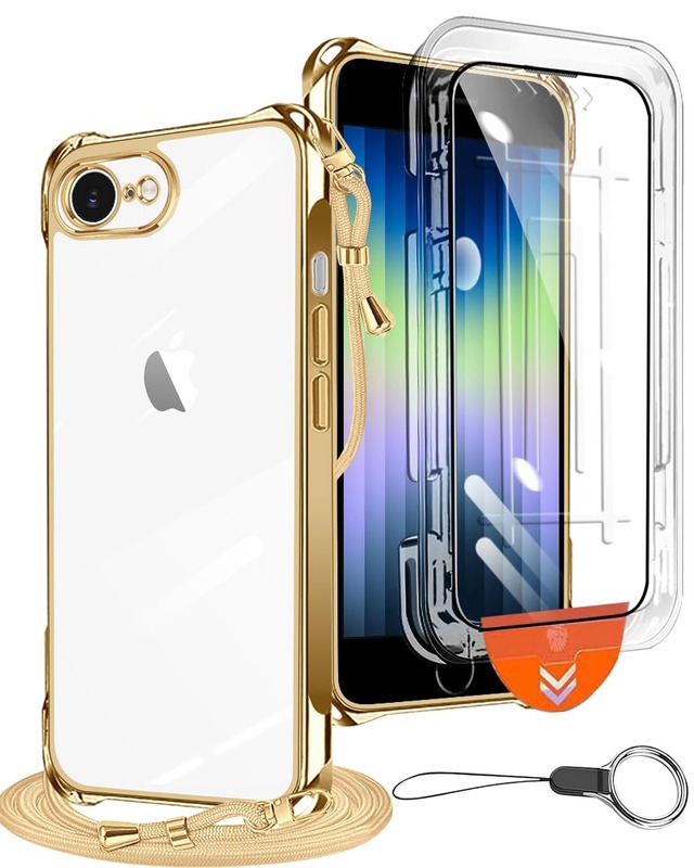 tuulaasii For iPhone 8/7/SE2/SE3 ケース クリア ショルダー TPU ショルダー ストラップ2枚付き HDフィルム付き