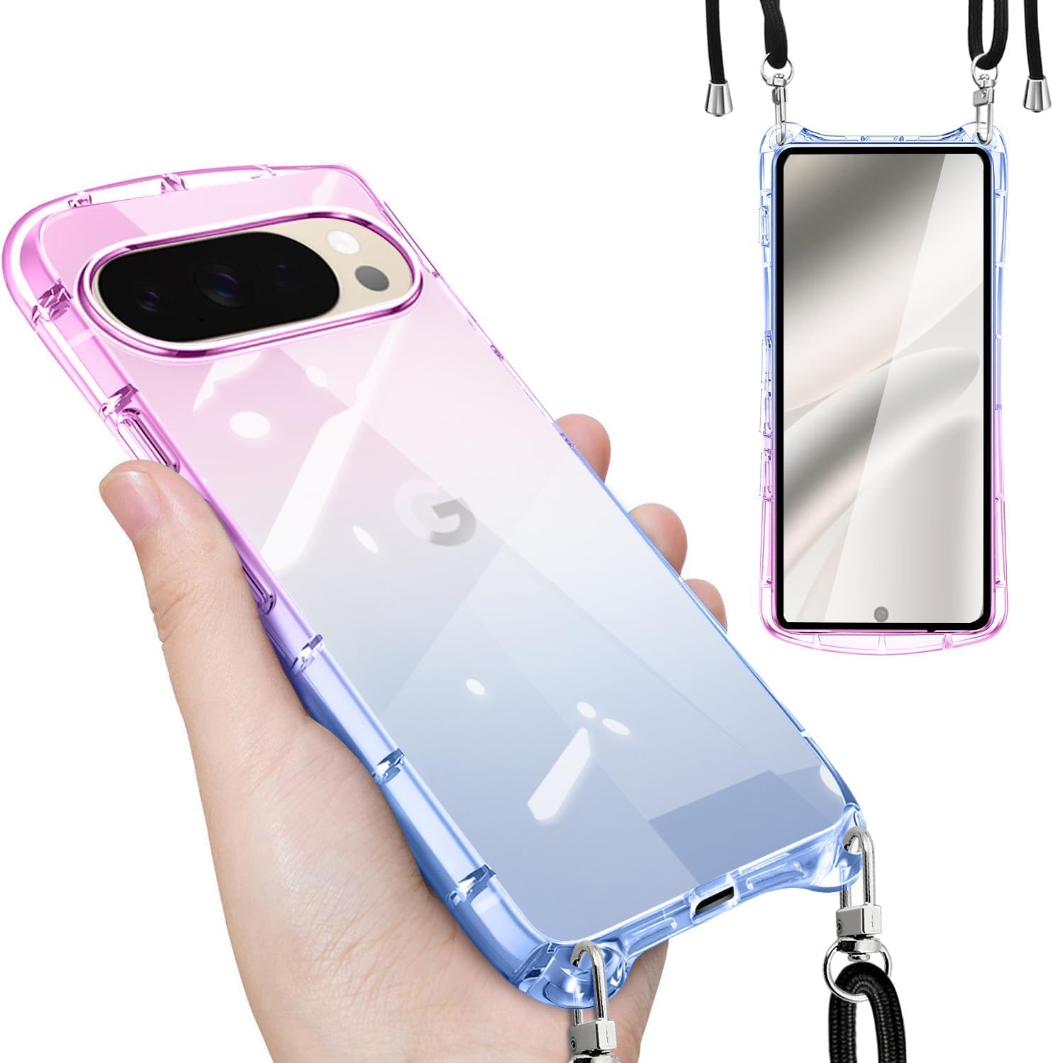 aiitiluo Google Pixel 11 Pro 用 ケース ショルダー ピクセル 11Pro カバー グラデーション色 ブルーピンク
