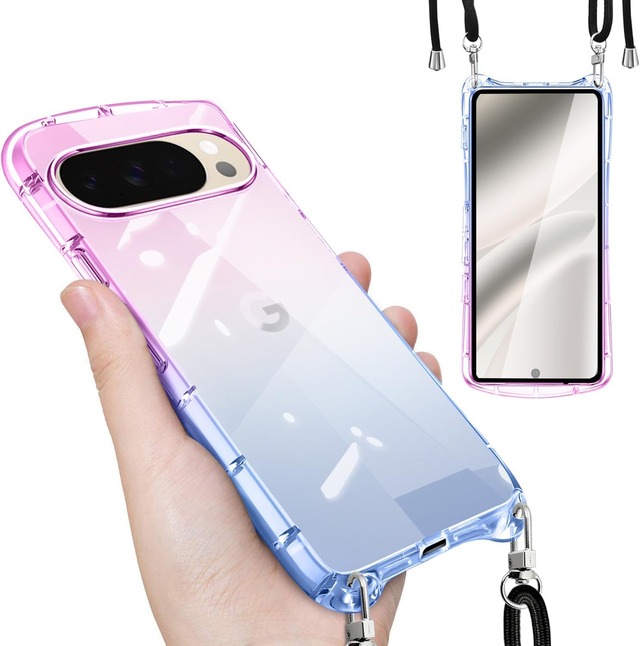 aiitiluo Google Pixel 11 Pro 用 ケース ショルダー ピクセル 11Pro カバー グラデーション色 ブルーピンク