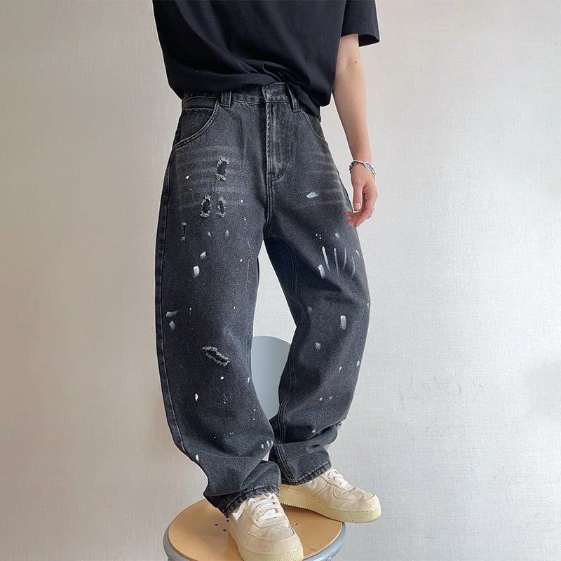dannyandzeeペイント加工ダメージカーブデニムパンツ | mblueshop