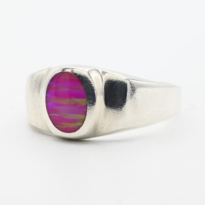 Pink Opal Inlay Modern Style Signet Ring #23.0 / Denmark