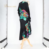 社交ダンス 衣装 ジャンティ gentil ラテン ドレス ワンピース 黒 柄 m&y by joanna leunis ブラック系 グリーン系 パーティドレス パーティ 発表会 動きやすい 個性的な形 伸縮素材 きれいなデザイン フォーマル パーティー ステージ衣装 発表会ドレス 大人用 美しい シンプル