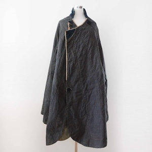 道中合羽 カッパ 藍染 格子模様 マント ケープ ジャパンヴィンテージ 明治 大正 | Kimono Cape Indigo Japan Vintage Rainwear