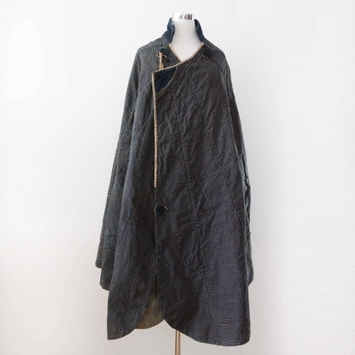 道中合羽 カッパ 藍染 格子模様 マント ケープ ジャパンヴィンテージ 明治 大正 | Kimono Cape Indigo Japan Vintage Rainwear