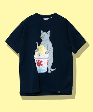 goslowcaravan Drymix かき氷猫 Tee（ネイビー）