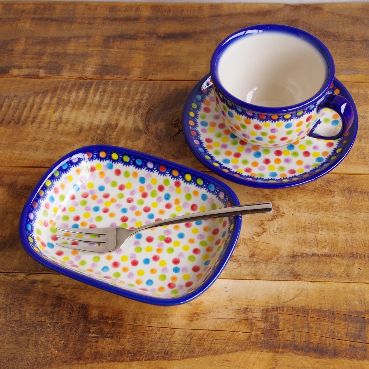 新品】 ポーランド食器 ポーリッシュポタリー 角皿 深皿 16cm カラフル