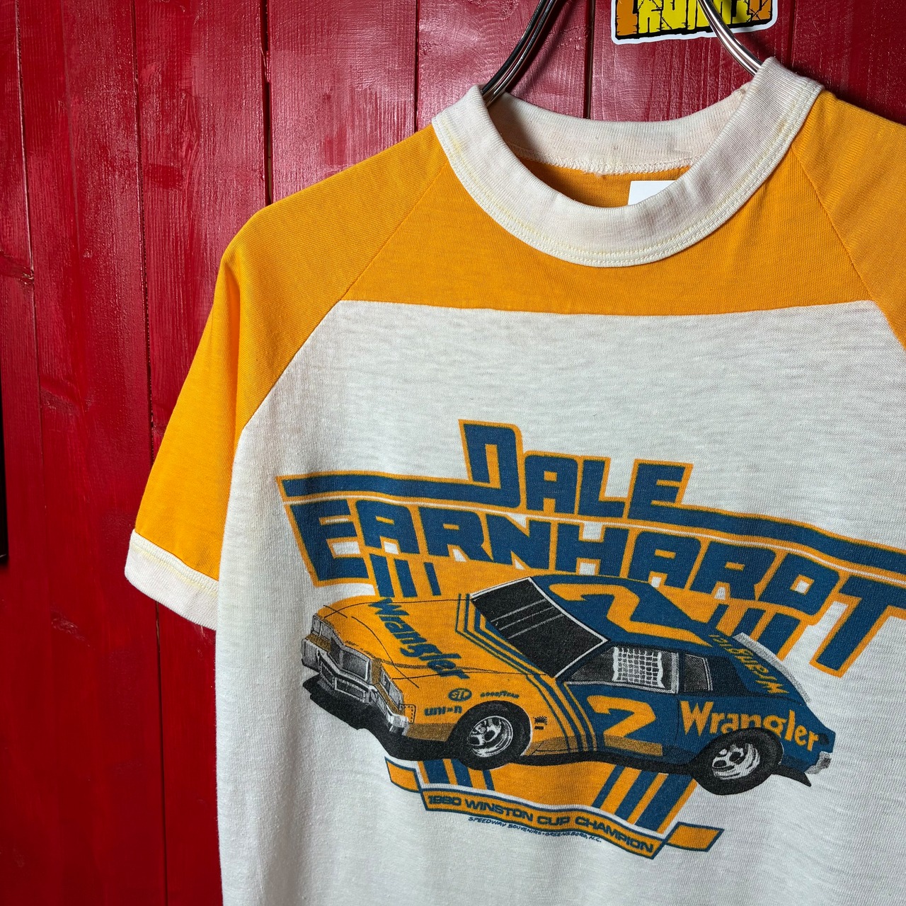 80s Vintage リンガーTシャツ　Wrangler レーシング　白×黄色