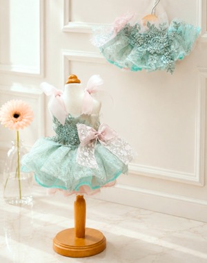 予約【Loocia】Beaded Bloom Dress (Mint)