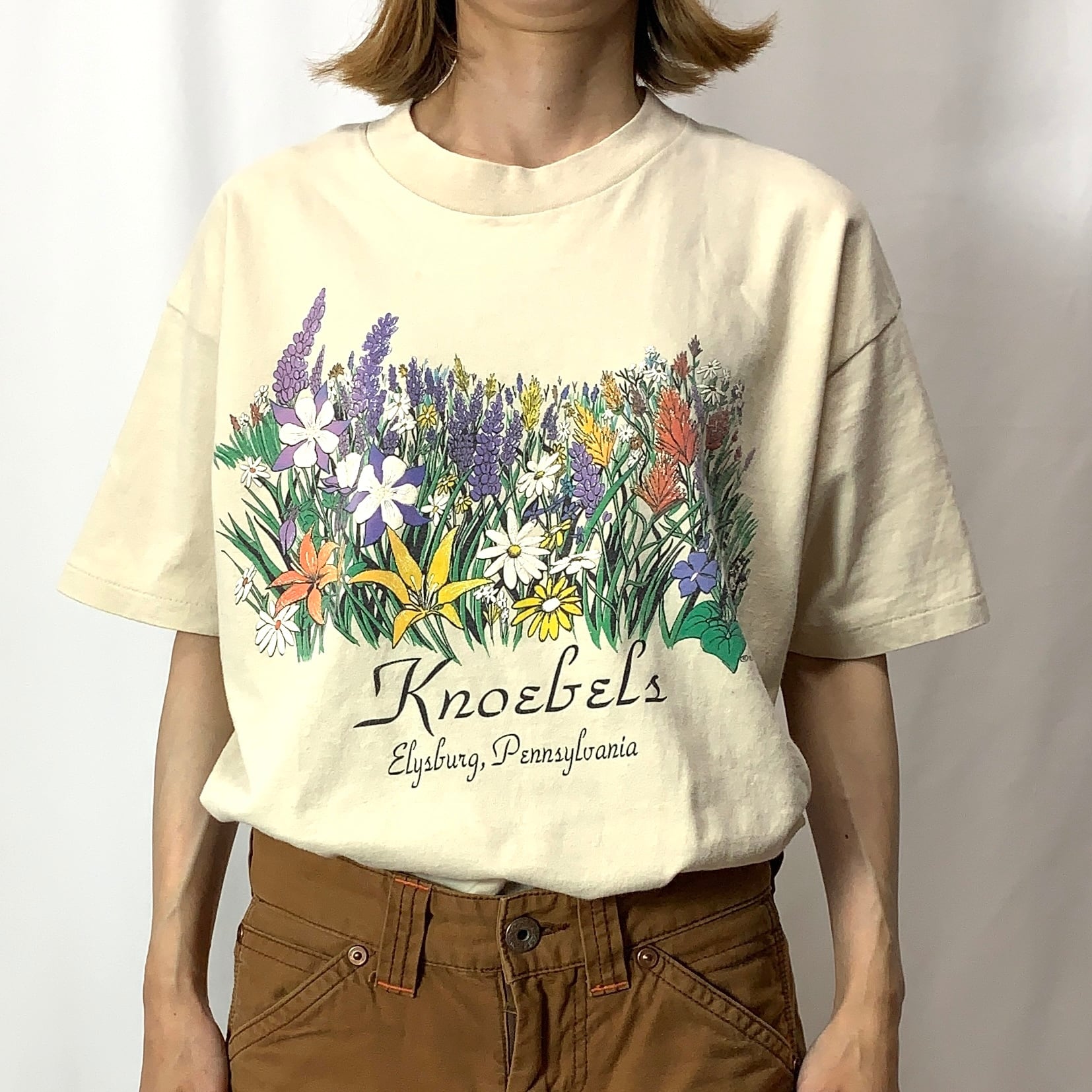 vintage 90s print T-shirt MADE IN USA flower プリントTシャツ 