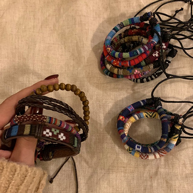Somedayif民族風の編みブレスレット 12点セット