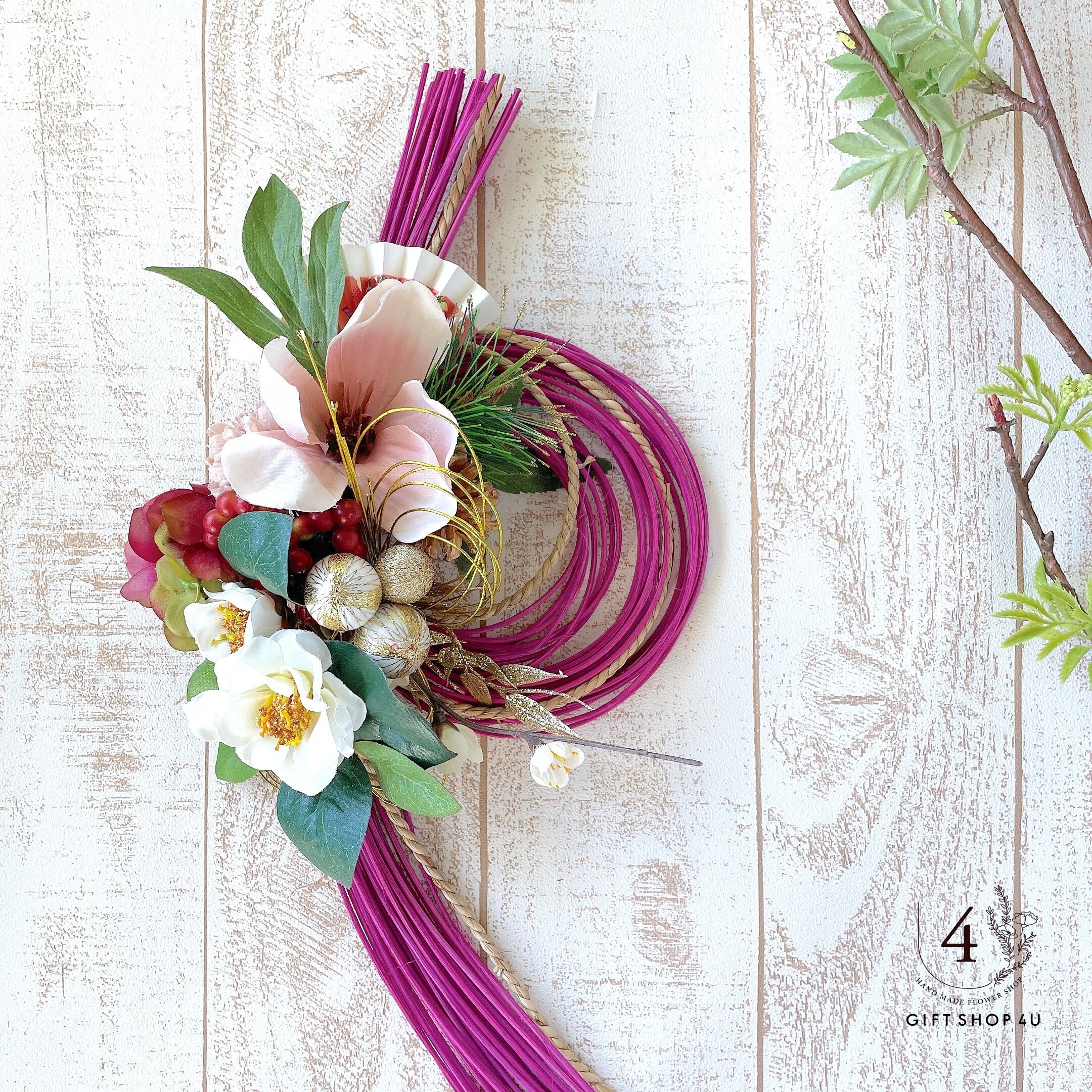 お正月】お正月お飾り 高さ50cm ピンク＆ホワイト お正月飾り