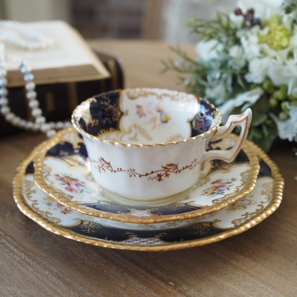 英国コールポート 希少 バットウィング・コバルト トリオA カップ