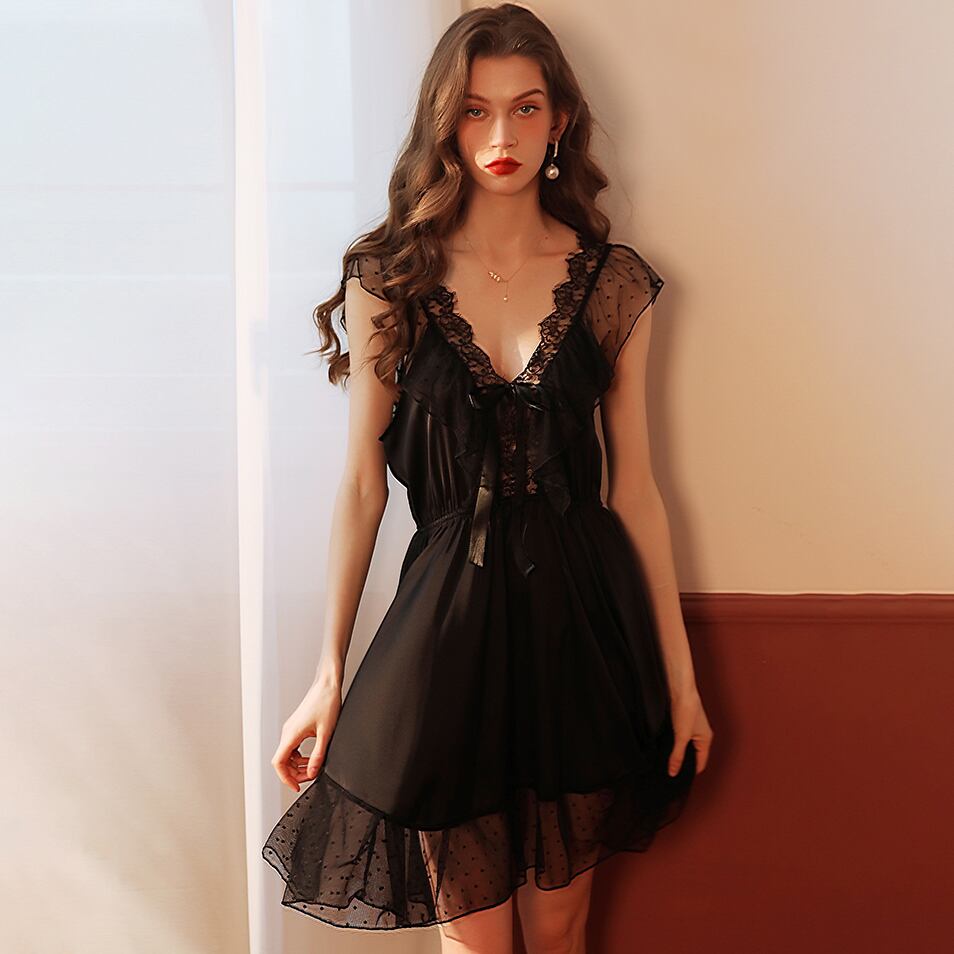 【2色】パジャマ ルームウェア レース 背露出 YT8-FY352