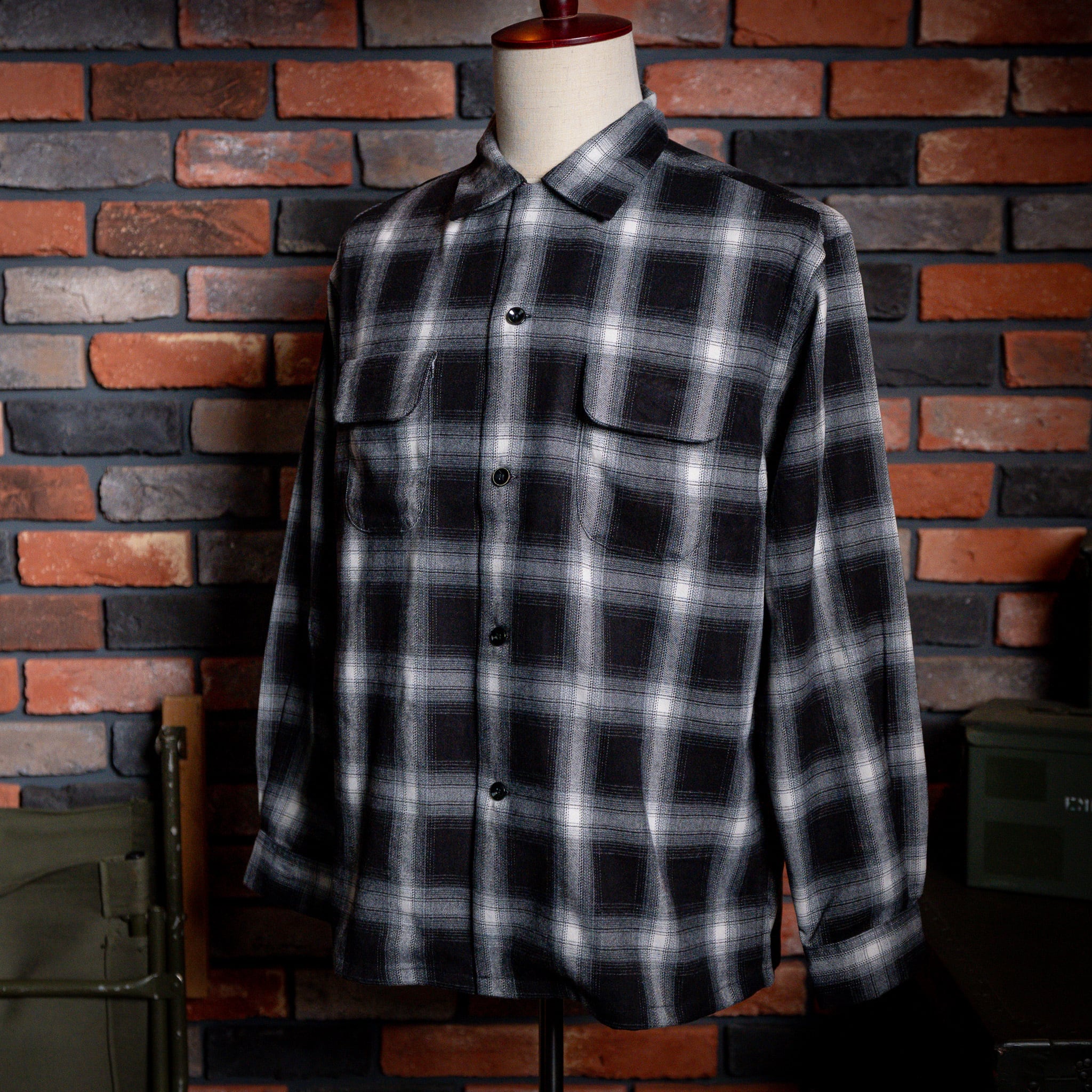 【TOWN CRAFT】 "BLACK" 50s W-Flap Open Collar Shirts 新品 タウンクラフト オンブレシャツ 黒