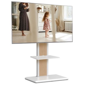 【努力特価】FITUEYES テレビスタンド ロータイプ 32-65インチテレビ対応 壁寄せ テレビ台 背面収納付 高さ角度調節可能 耐荷重40kg 中段棚一枚付 ホワイト オーク色 裏表両用 F02W2444N