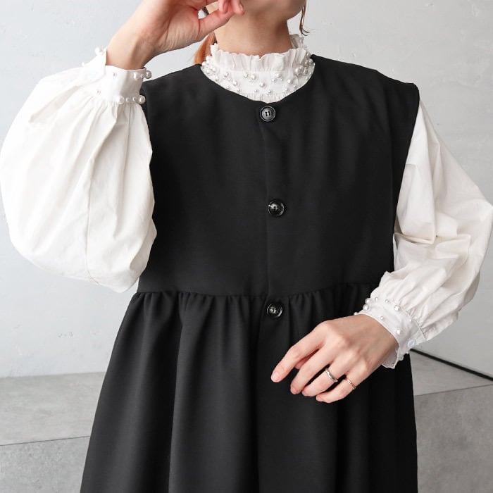 (B16)【1月中旬】別売りパンツとセットアップOK/ペプラムギャザーベスト