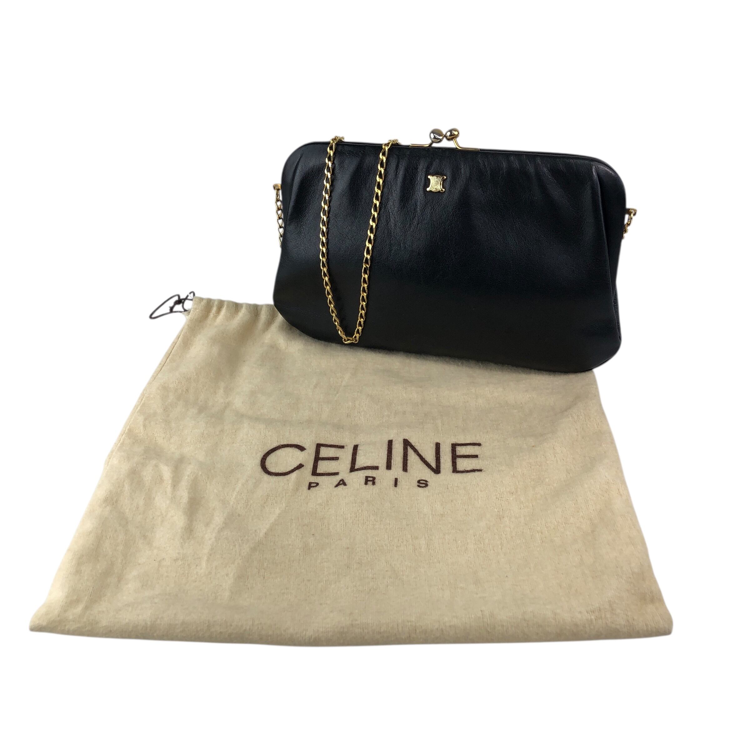 CELINE セリーヌ ショルダーバッグ ブラック ブラゾン レザー がま口