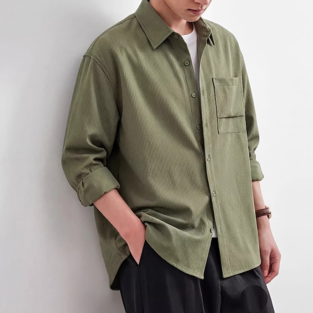 オープンカラー 長袖 ストライプ シャツ 3color KA1313