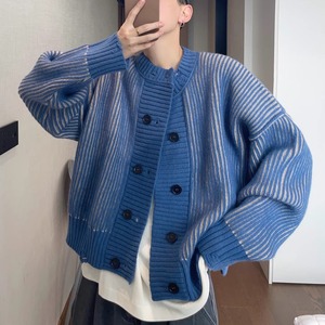 Vintage Double-Breasted Stripe Knit Jacket – Heavyweight Cozy Winter Style (FD095)