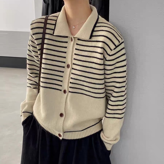 襟付きボーダーカーディガン　0222