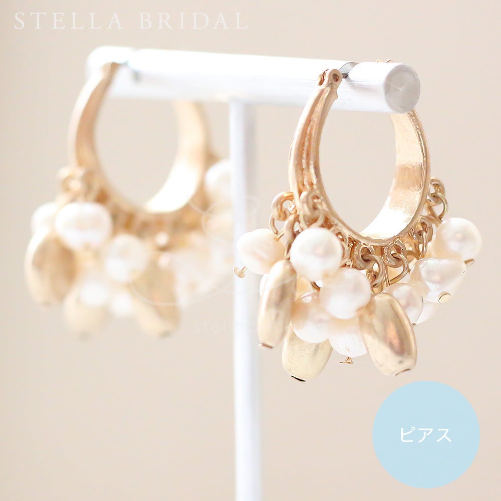 バロックパールと18kゴールドのブライダルピアス Elza - エルザ |ウェディングアクセサリー