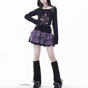 ブラックレースティアードチェックスカート(lli_6253)