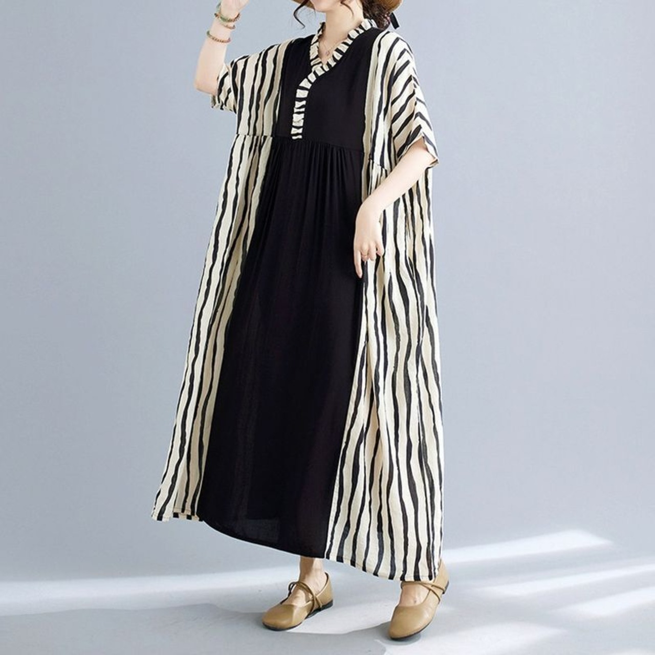 ストライプ 切替 モードワンピース  30075