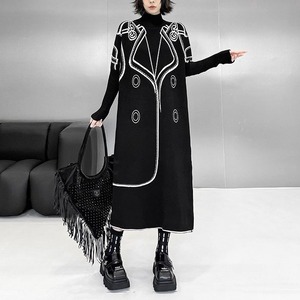REVERSIBLE HIGH NECK LONG KNIT MIDI DRESS M-18742