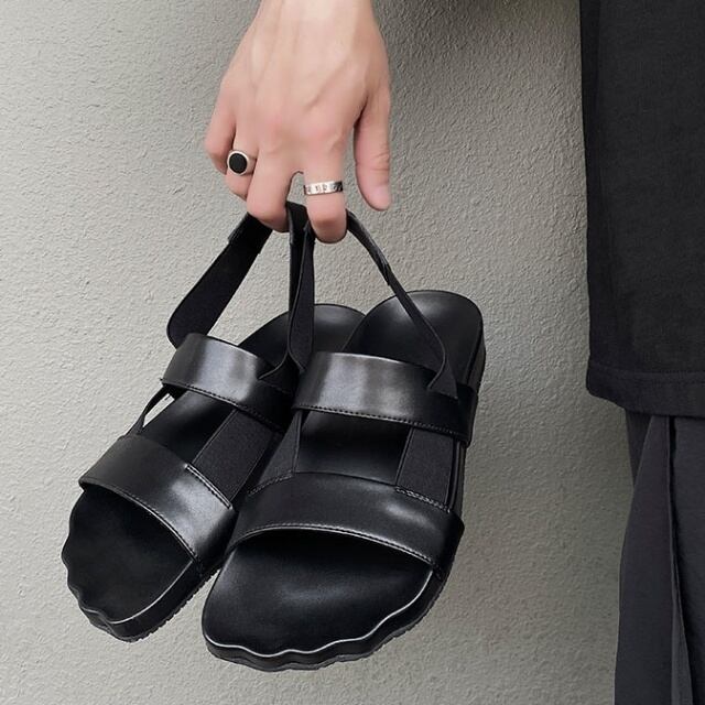 予約販売】サンダル メンズ アウトドア レザー 靴 PU ブラック 黒 韓国