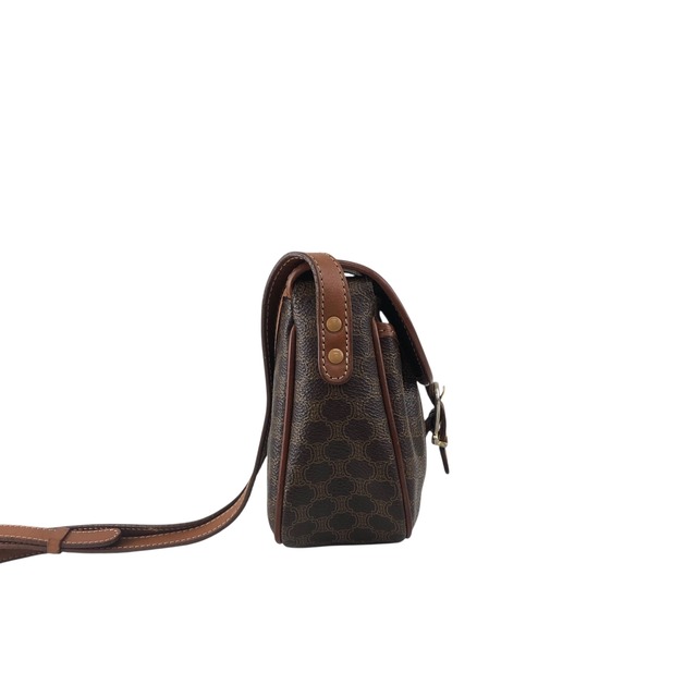 CELINE セリーヌ マカダム ショルダーバッグ ブラウン ブラゾン型押し フロントバックル PVC レザー ミニバッグ vintage ヴィンテージ オールド sskykx