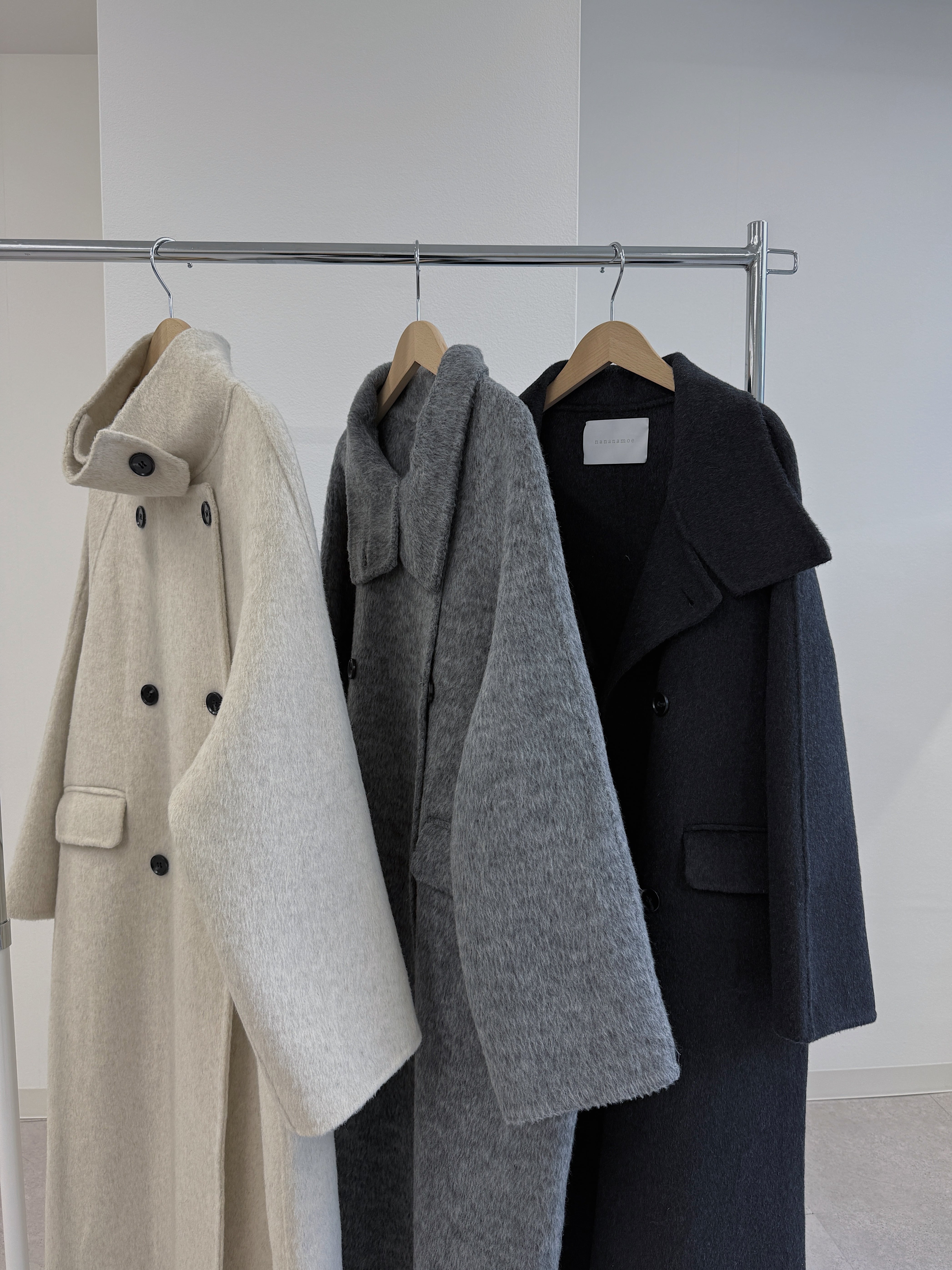 shaggy wool soutien collar long coat | nananamoe