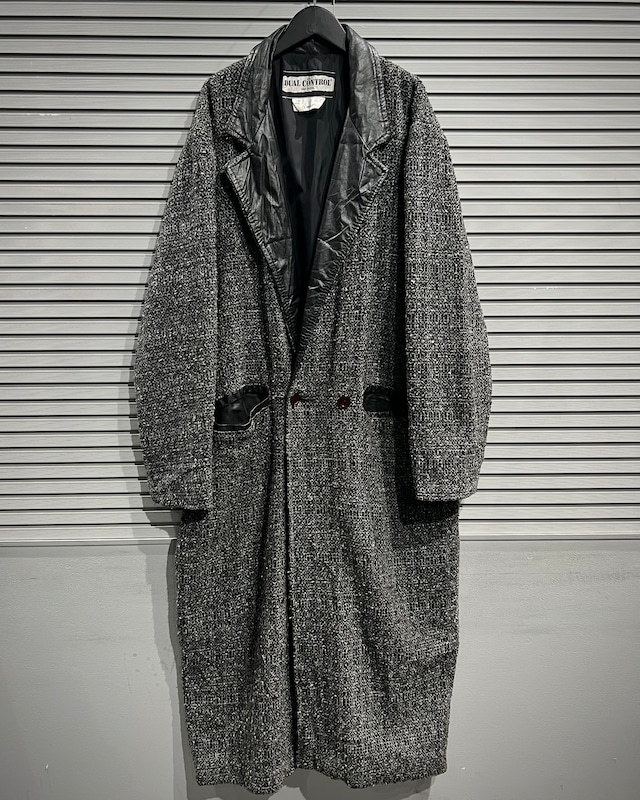 【X VINTAGE】80's “DUAL CONTROL“ Leather Switching Double Breasted Tweed Coat