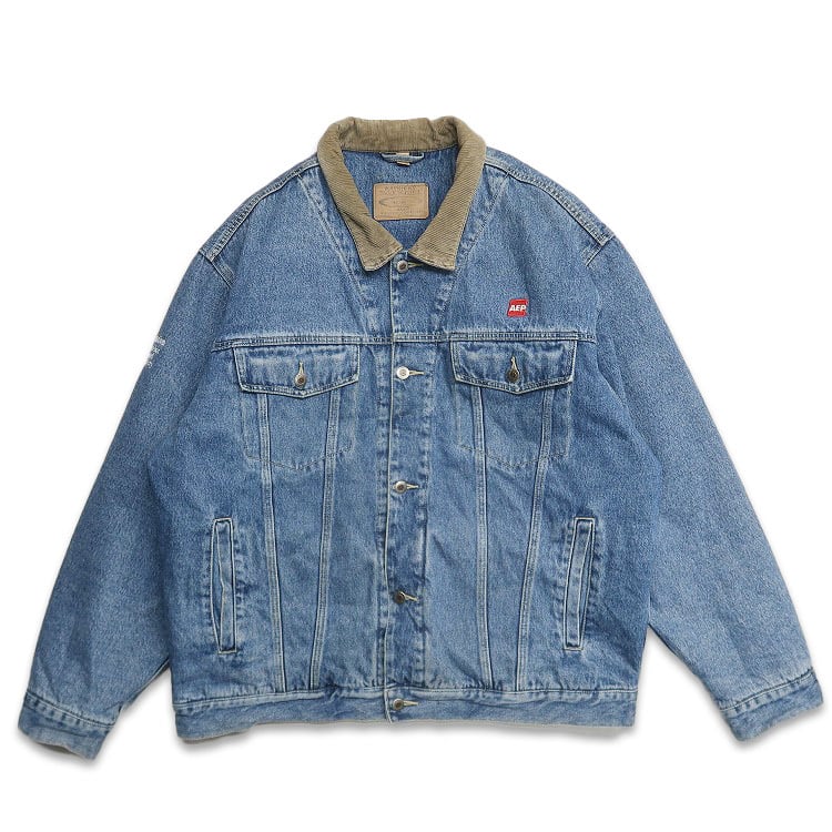 古着 Swingster 企業ロゴ 刺繍 キルティング 襟コーデュロイ デニム