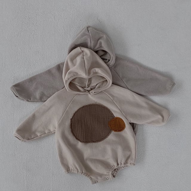 【3.7即納BABY】フード付きパッチロンパース