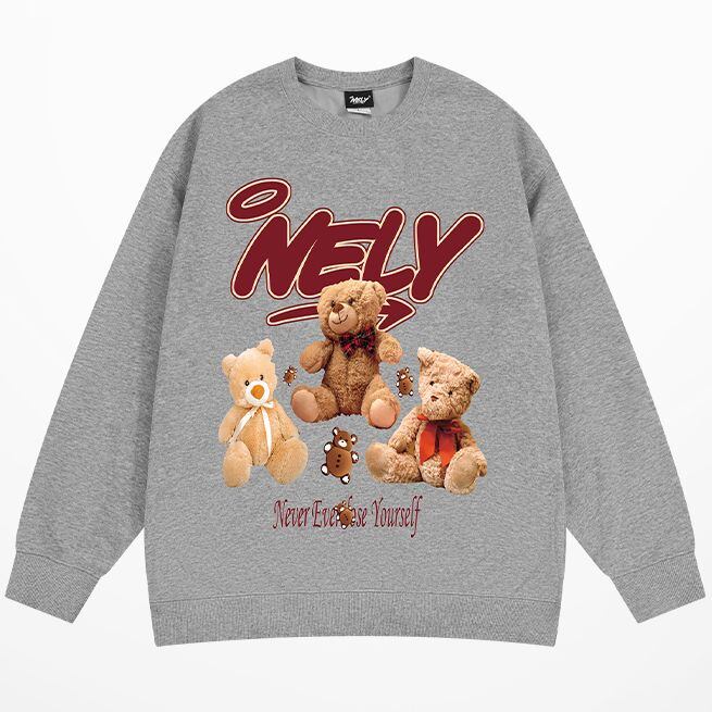 ユニセックス スウェット 長袖 クマちゃんぬいぐるみ プリント 裏起毛